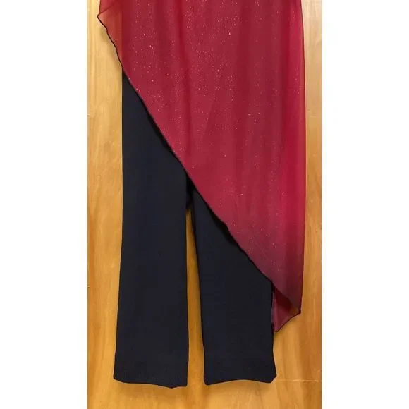 Venus Women’s Sheer overlay Jumpsuit red sparkly and black Size S - Picture 3 of 10